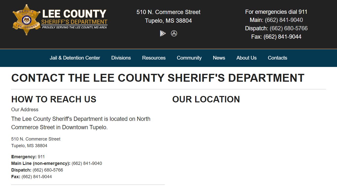 Contacts - Lee County Sheriff's Department Tupelo, MS