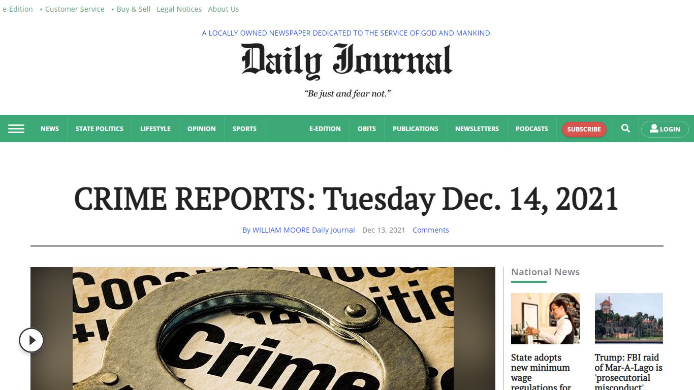 CRIME REPORTS: Tuesday Dec. 14, 2021 | News | djournal.com